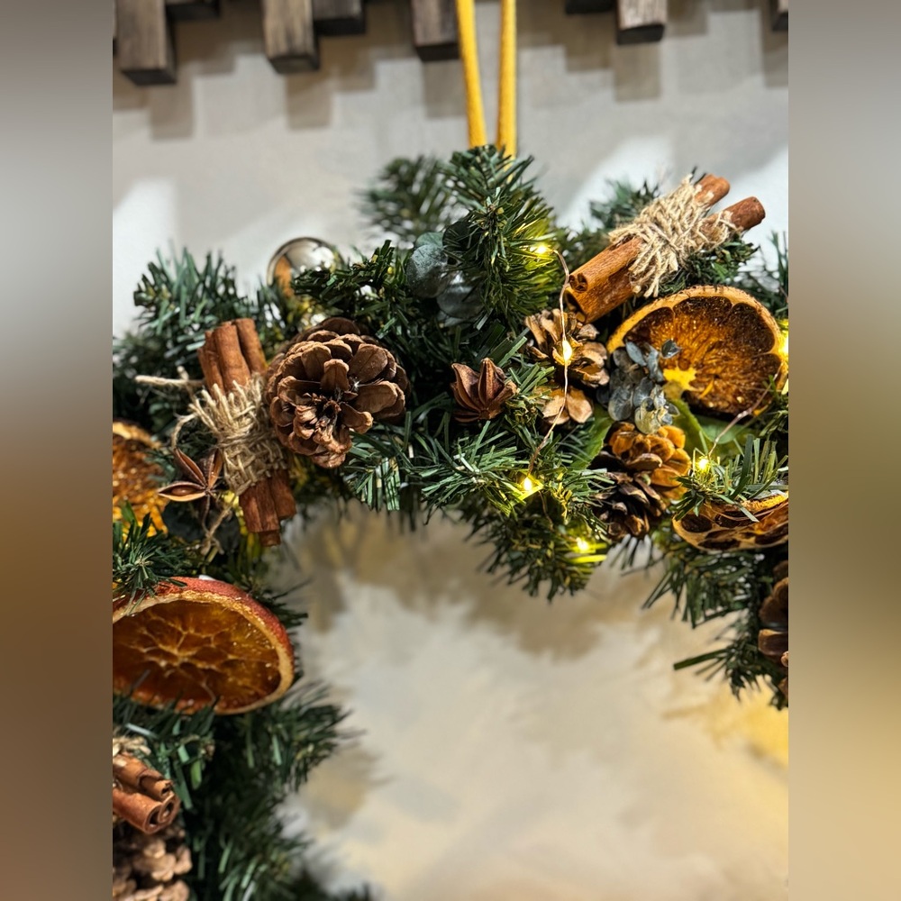 Rustic Christmas Wreath with Lights 15” includes door hook. - Picture 12 of 14
